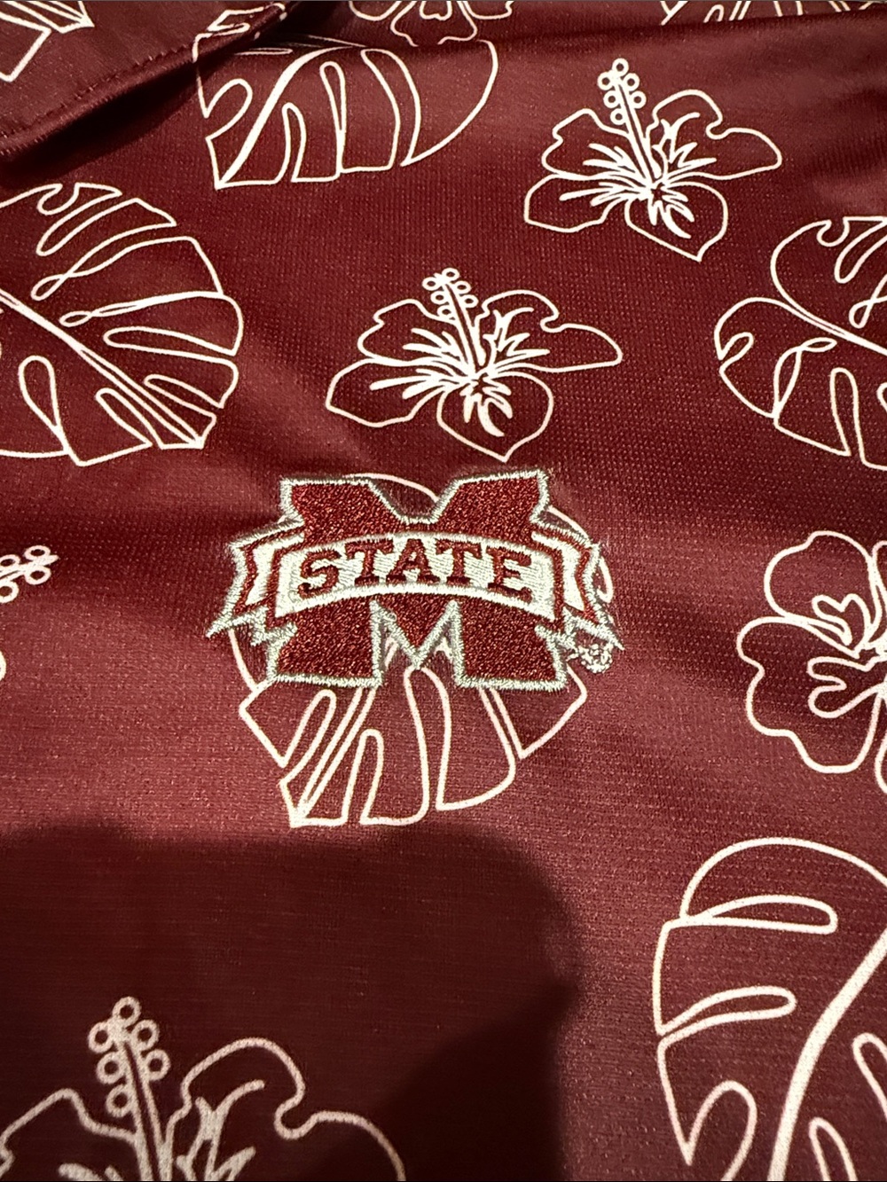 Hanes Maroon Polo with White Floral Print